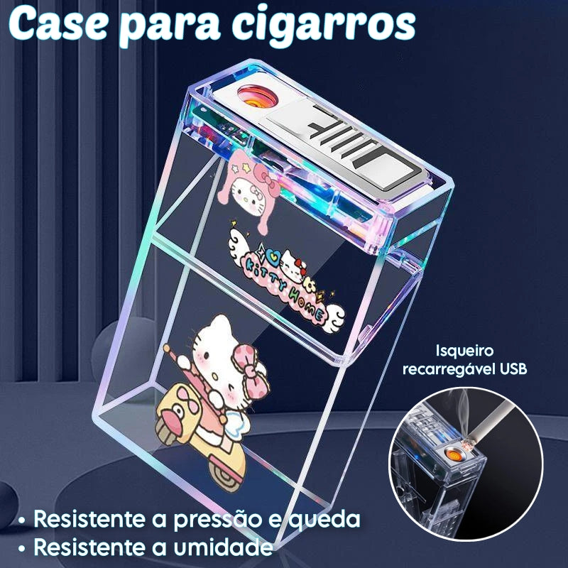 HelloCute® 2 em 1: Cigarreira com LED e Isqueiro Recarregável USB