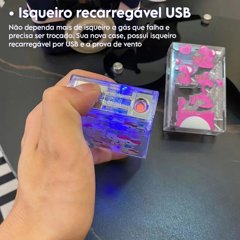 HelloCute® 2 em 1: Cigarreira com LED e Isqueiro Recarregável USB