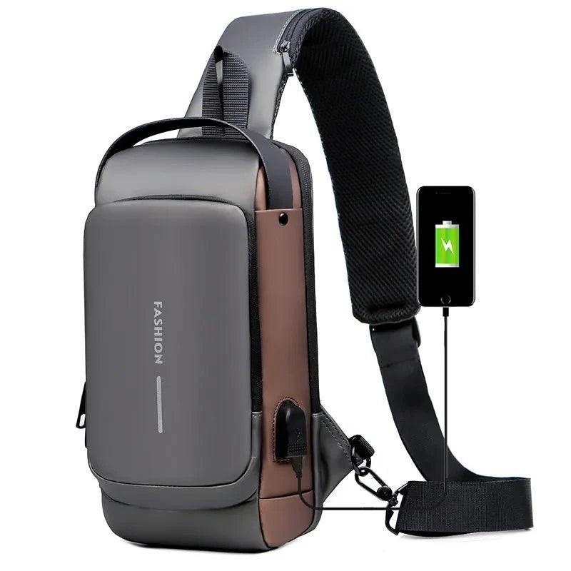 Mochila de Ombro Impermeável AntiFurto Slim Swat bolsa antifurto Mil e Dois Descontos Cinza com marrom 